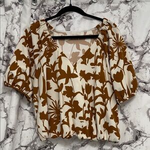 MELLODAY Brown and Cream Floral Blouse